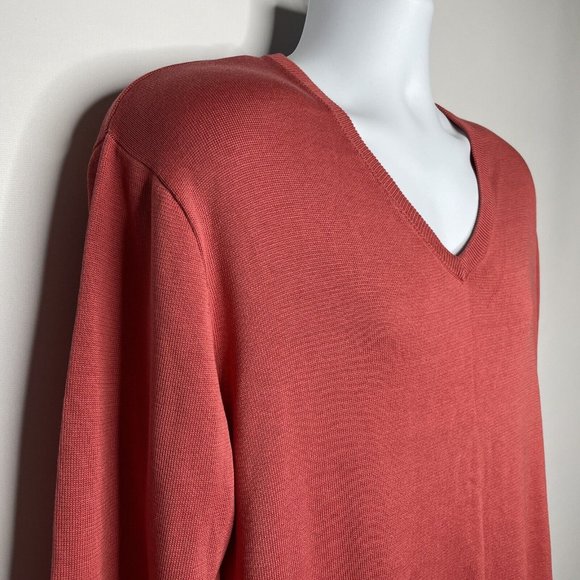 Pendleton Coral Red Orange Silk Blend V-neck Pullover Sweater - Picture 4 of 8